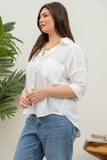 Blu Pepper - PLUS GAUZE SHORT SLEEVE BUTTON DOWN SHIRT: WHITE