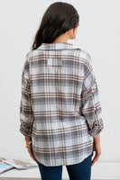 Blu Pepper - COLLARED PLAID SPLIT NECK TOP: DUSTY GREEN MULTI