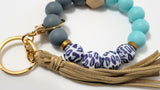 #31 Gray Leopard & Teal Silicone Bead Wristlet w/ Tassel