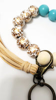 #29 Gold Leopard & Teal Wood Bead Wristlet w/ Tassel