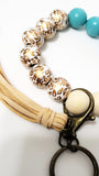 #29 Gold Leopard & Teal Wood Bead Wristlet w/ Tassel