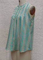 ADORA LA - T0492X - FRONT SHIRRING LINEN STRIPE PLUS BLOUSE: 3XL / MINT