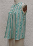 ADORA LA - T0492X - FRONT SHIRRING LINEN STRIPE PLUS BLOUSE: 1XL / MINT