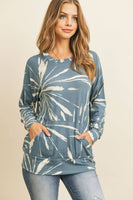 Perfect Peach - PPT2093-KANGAROO POCKET TIE DYE LONG SLEEVE TOP: S / TEAL