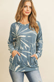 Perfect Peach - PPT2093-KANGAROO POCKET TIE DYE LONG SLEEVE TOP: XL / TEAL