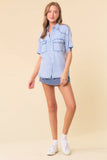 Doe and Rae - SHORT SLEEVE OVERSIZED DENIM BUTTON DOWN SHIRT - 43949T: DK.DENIM / L