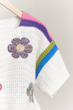 Mello. - Short Sleeve Sweater with Daisy Embroidery: L / Ivory