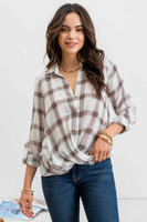 Blu Pepper - PLAID BUTTONED WRAP WOVEN TOP: IVORY MULTI