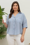 Blu Pepper - PLUS GAUZE SHORT SLEEVE BUTTON DOWN SHIRT: WHITE