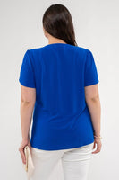 Blu Pepper - PLUS DRAPE SLEEVE SPLIT NECK TOP: ROYAL BLUE