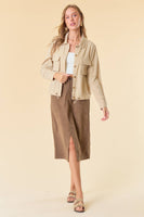 Doe and Rae - RUCHED BOTTOM CROP JACKET WITH DOUBLE POCKET - 10557J: S / LT. KHAKI