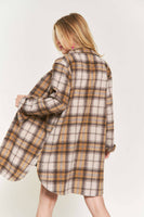 ADORA LA - CEJ2587AX - PLUS SIZE BUTTON DOWN PLAID SHACKET: 1XL / PINK