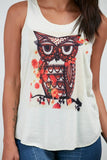 SM WARDROBE - Colorful Owl On The Branch Tank Top: White / 2L