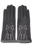 Embroidery cat solid smart touch gloves: Beige