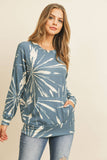 Perfect Peach - PPT2093-KANGAROO POCKET TIE DYE LONG SLEEVE TOP: S / TEAL