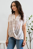 Blu Pepper - PLAID BUTTON DOWN DRAPED WOVEN TOP: BLACK MULTI