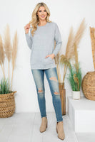 Perfect Peach - YMT20011XV-PLUS SIZE LONG SLEEVE FRENCH TERRY TOP: 1X / Heather Grey Light