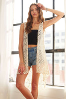 ADORA LA - CEJ2143A - CROCHET HI-LOW VEST CARDIGAN: M/L / WHITE