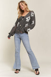 ADORA LA - CESW3607 - LIGHTWEIGHT FLORAL SWEATER CARDIGAN: M / CHARCOAL