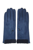 Suede Dog Embroidery with Boucle Gloves: Black