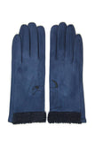 Suede Dog Embroidery with Boucle Gloves: Black