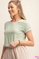 Kori - PLUS CASUAL SUPER STRETCH RIBBED FABRIC RINGER TOP: LIME / 2XL