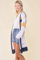 Doe and Rae - Multi Stripe Hoodie Cardigan - 10138J: M / Navy/Sunlight