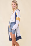 Doe and Rae - Multi Stripe Hoodie Cardigan - 10138J: L / Navy/Sunlight