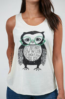 SM WARDROBE - Owl with The Glasses Tank Top: WHITE / 2L