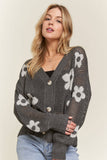 ADORA LA - CESW3607 - LIGHTWEIGHT FLORAL SWEATER CARDIGAN: L / CHARCOAL