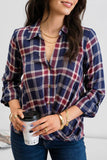 Blu Pepper - PLAID BUTTON DOWN WRAP FRONT TOP: NAVY MULTI