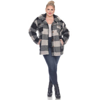 Plus Size Plaid Shacket: 2X / Coffee/White