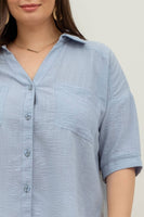 Blu Pepper - PLUS GAUZE SHORT SLEEVE BUTTON DOWN SHIRT: WHITE