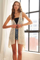 ADORA LA - CEJ2143A - CROCHET HI-LOW VEST CARDIGAN: M/L / WHITE