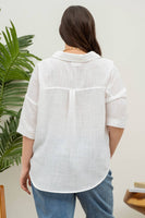 Blu Pepper - PLUS GAUZE SHORT SLEEVE BUTTON DOWN SHIRT: WHITE