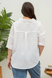 Blu Pepper - PLUS GAUZE SHORT SLEEVE BUTTON DOWN SHIRT: WHITE