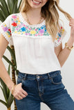 Blu Pepper - FLORAL EMBROIDERY SCALLOP LACE TRIM BLOUSE: WHITE