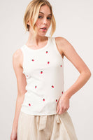 AND THE WHY - ATW15555 - Strawberry Embroidered Tank Top: L / White