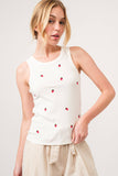 AND THE WHY - ATW15555 - Strawberry Embroidered Tank Top: S / White