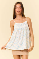 Doe and Rae - DITSY FLORAL LACE TRIMMED CAMI TOP - 44263T: SEAFOAM / M