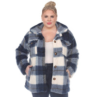 Plus Size Plaid Shacket: 1X / Coffee/White