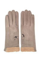 Suede Dog Embroidery with Boucle Gloves: Brown