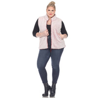 Plus Size Zip up sherpa vest: 1X / Black