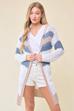 Doe and Rae - Multi Stripe Hoodie Cardigan - 10138J: L / Navy/Sunlight