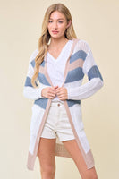 Doe and Rae - Multi Stripe Hoodie Cardigan - 10138J: S / Navy/Sunlight