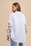 anniewear - EMBROIDERED SLEEVE BUTTON DOWN LOOSE FIT SHIRT_AT1765: L / OFF WHITE