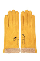 Suede Dog Embroidery with Boucle Gloves: Beige