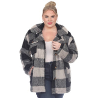 Plus Size Plaid Shacket: 1X / Coffee/White