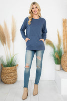 Perfect Peach - YMT20011XV-PLUS SIZE LONG SLEEVE FRENCH TERRY TOP: 1X / Heather Grey Light