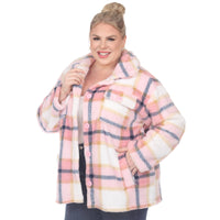 Plus Size Plaid Shacket: 2X / Coffee/White